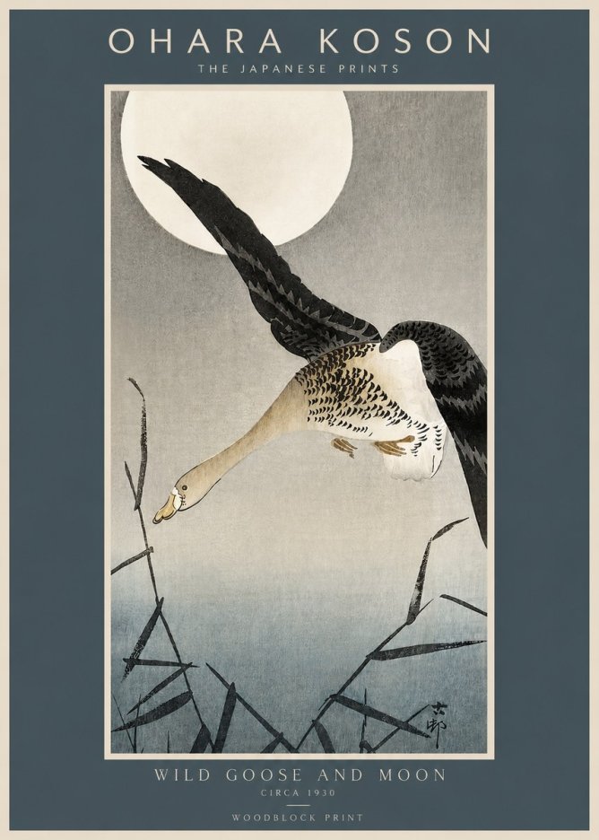 Ohara Koson Wild Goose and Moon No2 - Poster