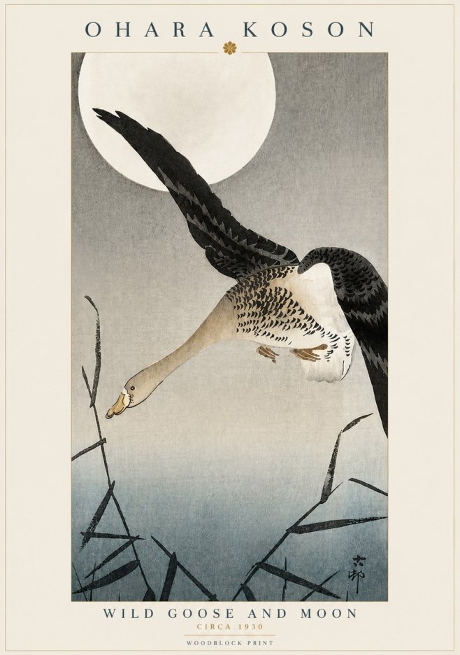 Ohara Koson Wild Goose and Moon No3 - Poster