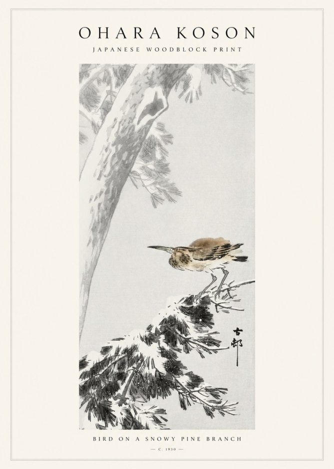 Ohara Koson Bird on a Snowy Pine Branch No1 - Poster