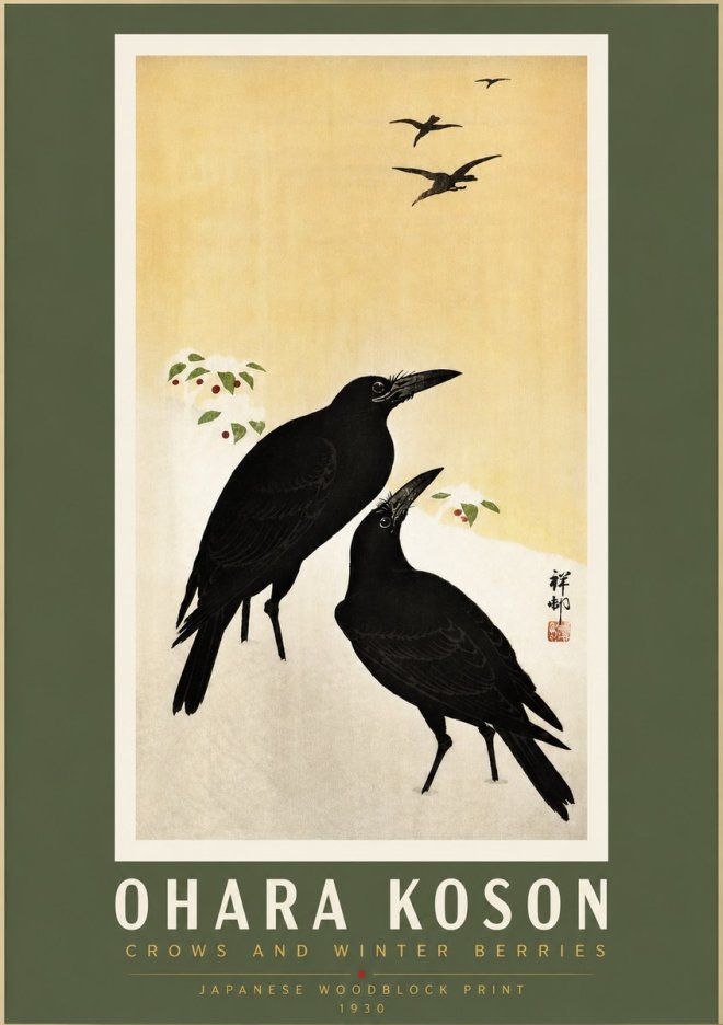 Ohara Koson Crows and Winter Berries No5 - Poster