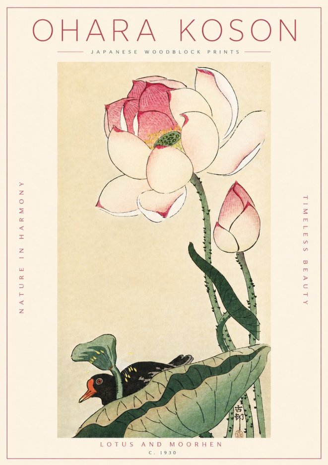Ohara Koson Lotus and Moorhen No4 - Poster