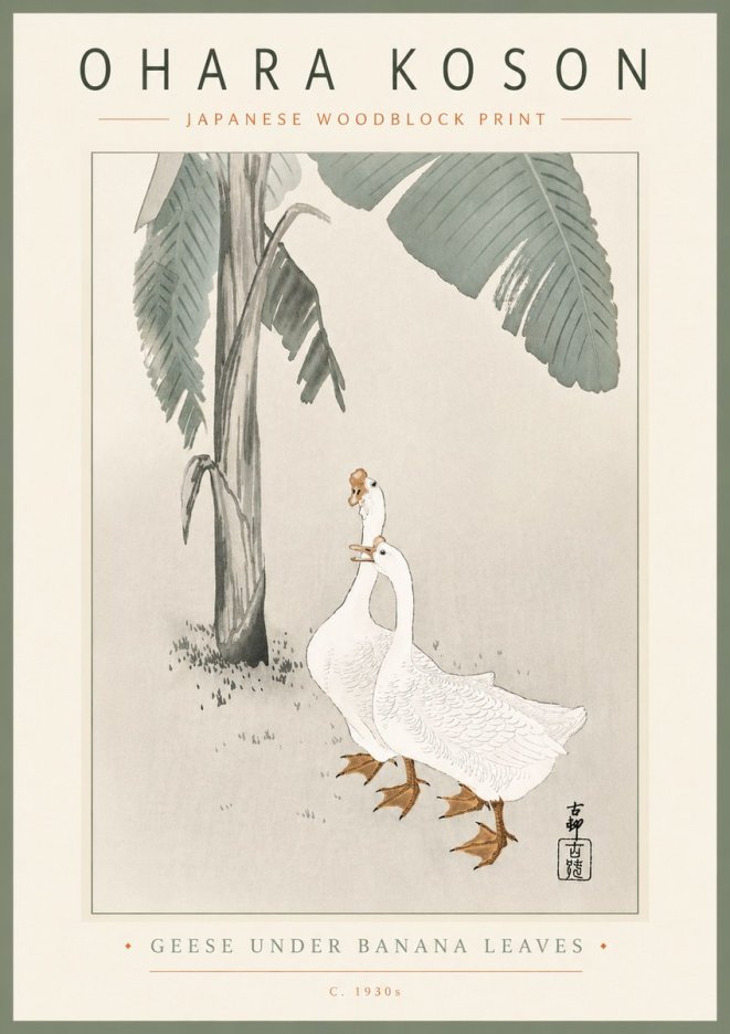Ohara Koson Geese Under Banana Leaves No6 - Poster