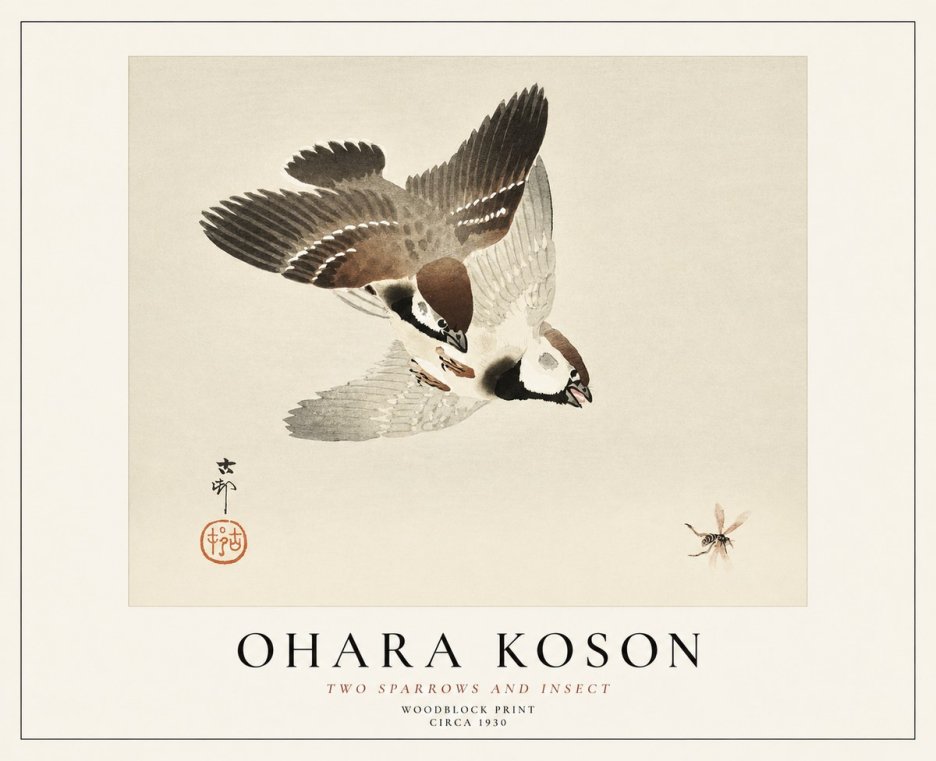 Ohara Koson Two Sparrows and Insect No1 - Poster