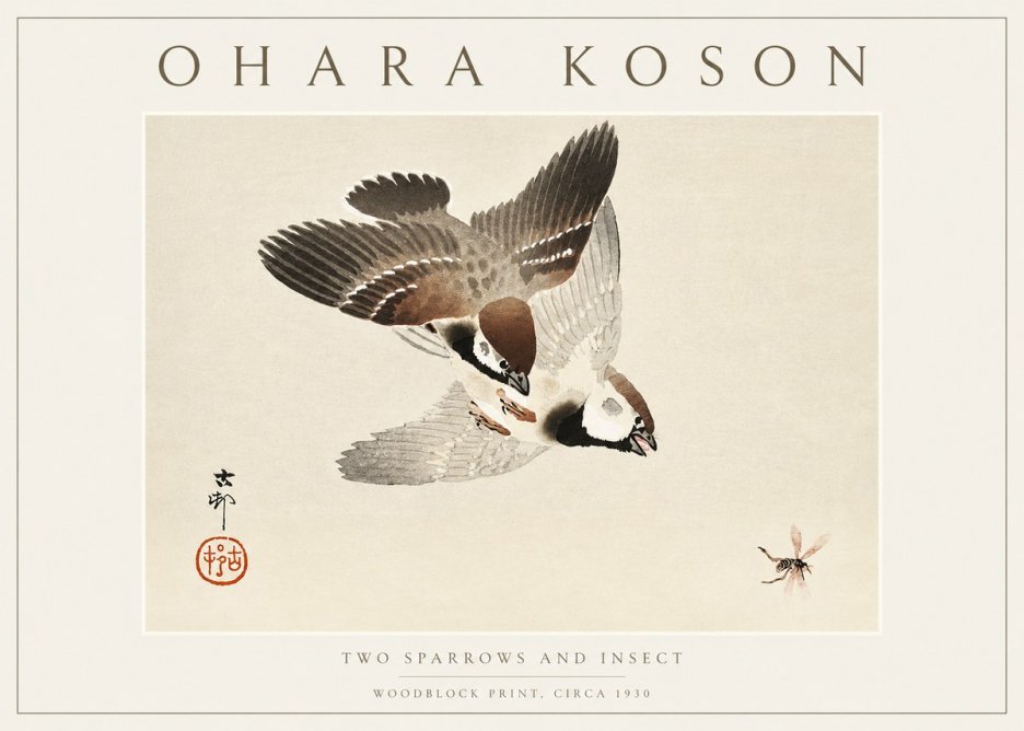 Ohara Koson Two Sparrows and Insect No3 - Poster