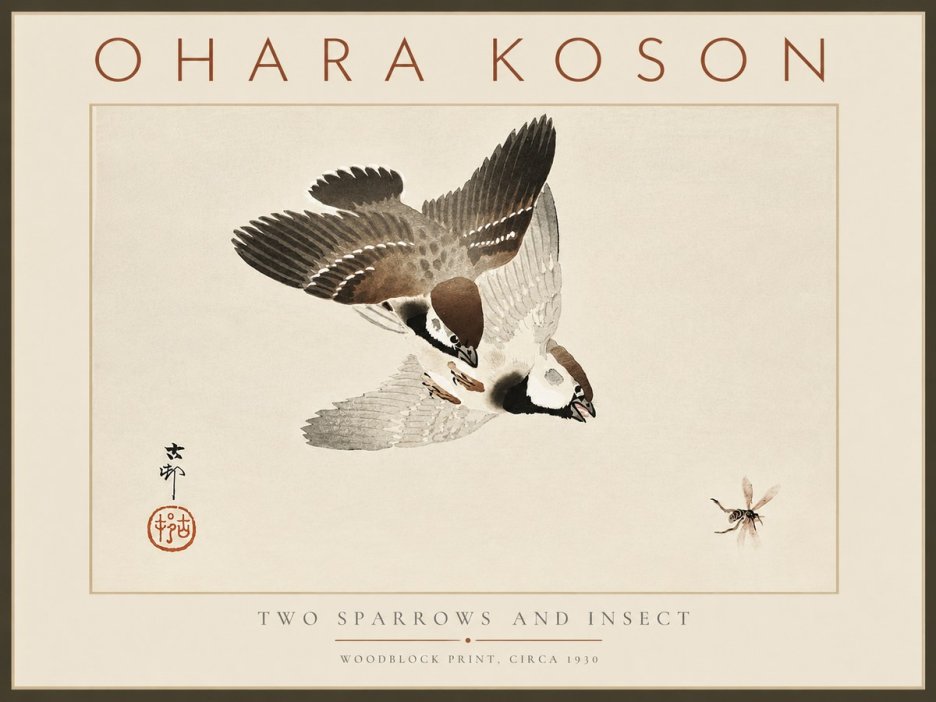 Ohara Koson Two Sparrows and Insect No6 - Poster