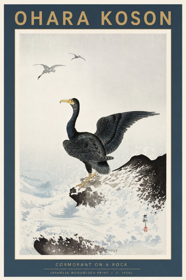 Ohara Koson Cormorant on a Rock No4 - Poster