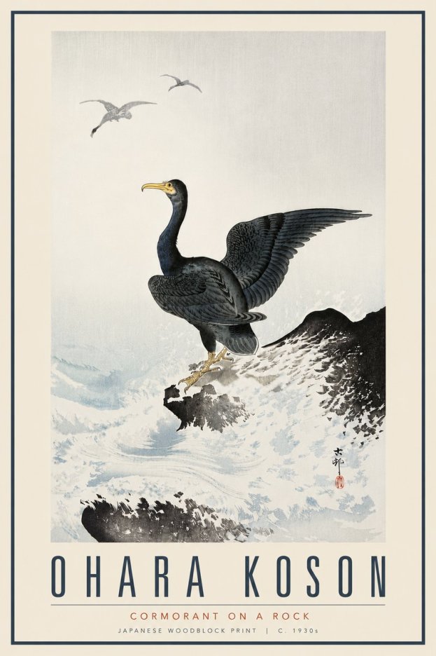 Ohara Koson Cormorant on a Rock No6 - Poster