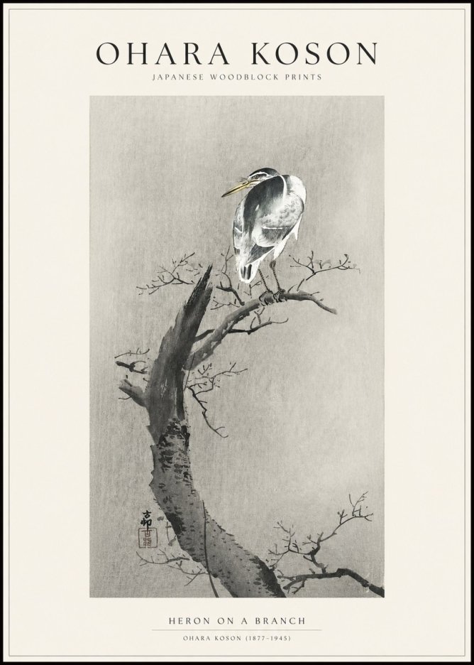 Ohara Koson Heron on a Branch No1 - Poster