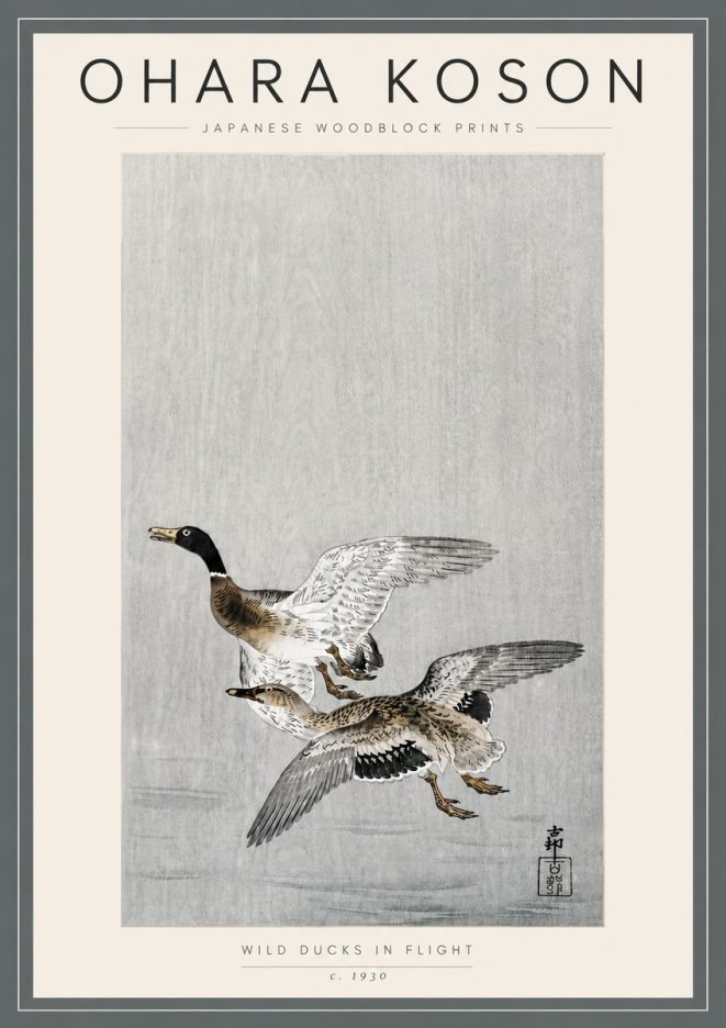 Ohara Koson Wild Ducks in Flight No5 - Poster