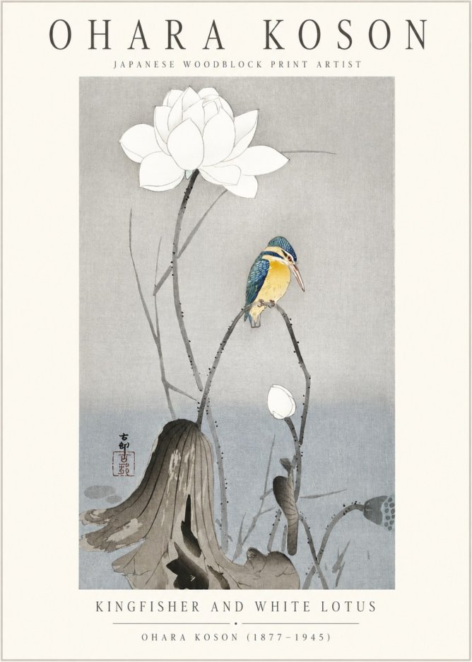 Ohara Koson Kingfisher and White Lotus No1 - Poster