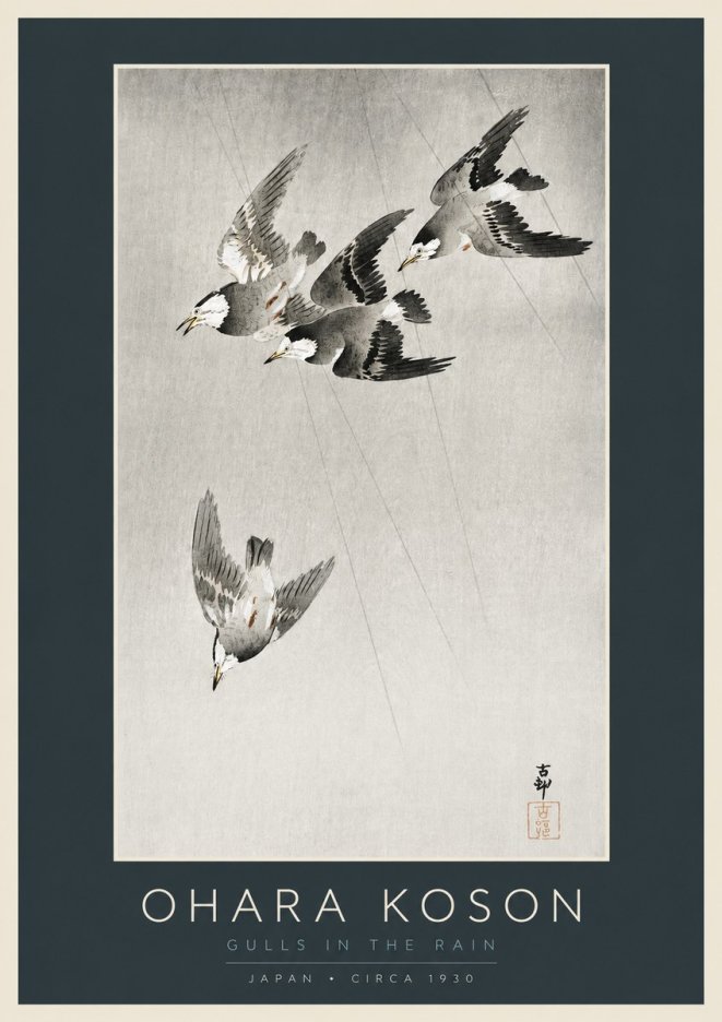 Ohara Koson Gulls in the Rain No2 - Poster