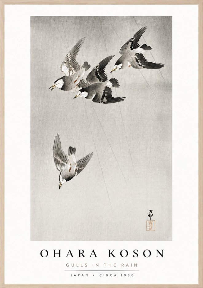 Ohara Koson Gulls in the Rain No3 - Poster