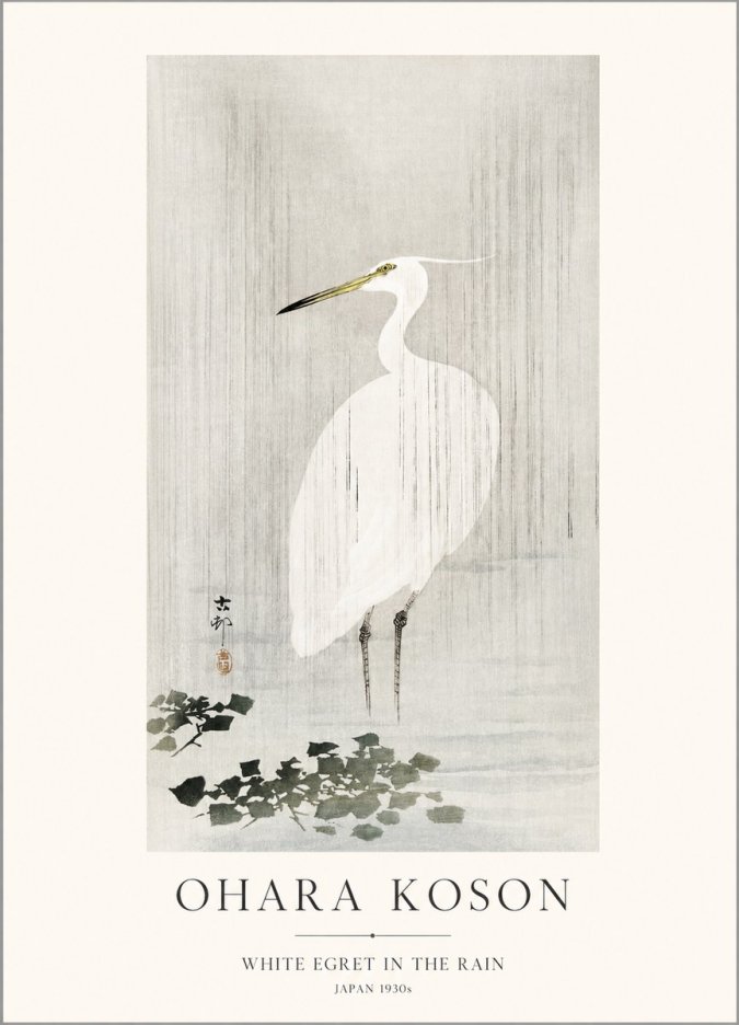 Ohara Koson White Egret in the Rain No1 - Poster