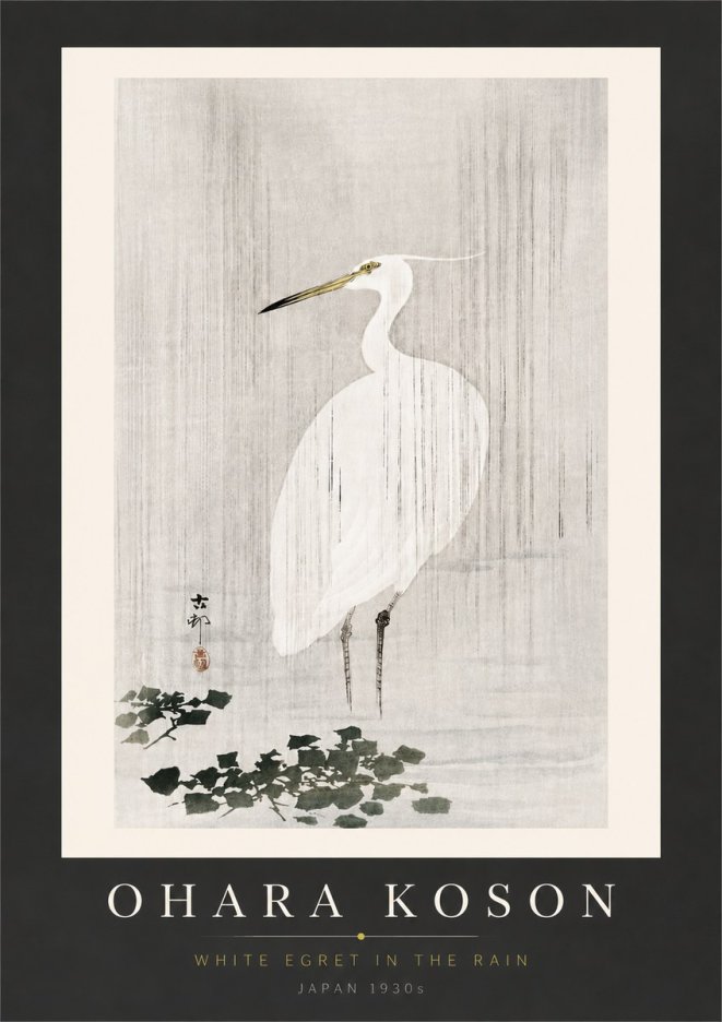 Ohara Koson White Egret in the Rain No6 - Poster