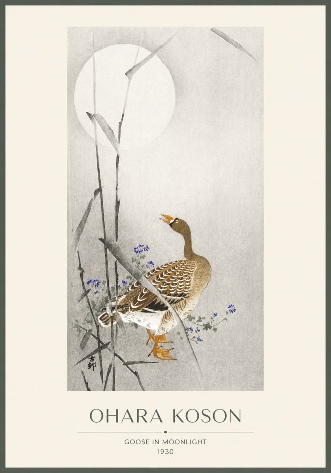 Ohara Koson Goose in Moonlight No1 - Poster