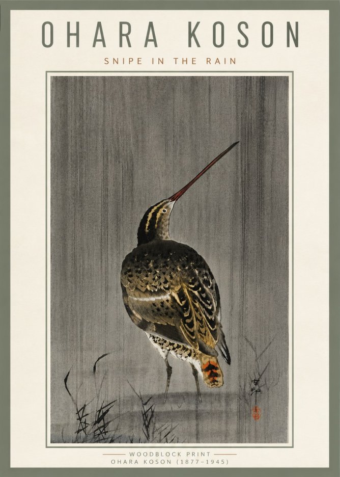 Ohara Koson Snipe in the Rain No6 - Poster