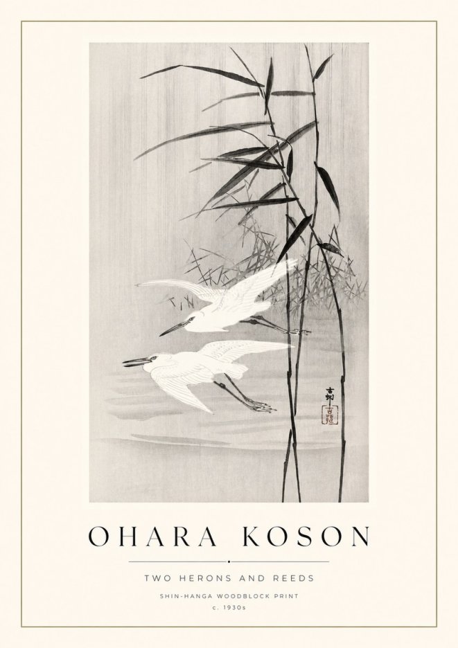 Ohara Koson Two Herons and Reeds No1 - Poster