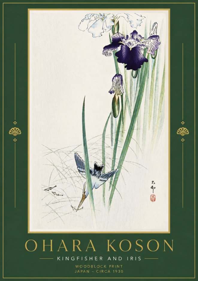 Ohara Koson Kingfisher and Iris No6 - Poster