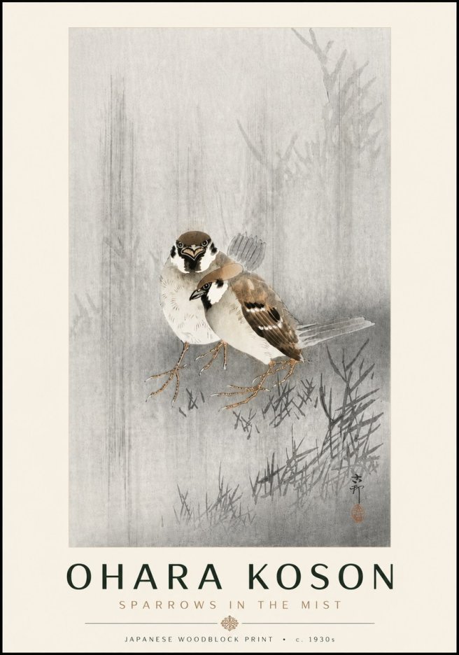 Ohara Koson Sparrows in the Mist No6 - Poster
