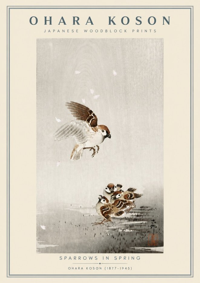 Ohara Koson Sparrows in Spring No6 - Poster
