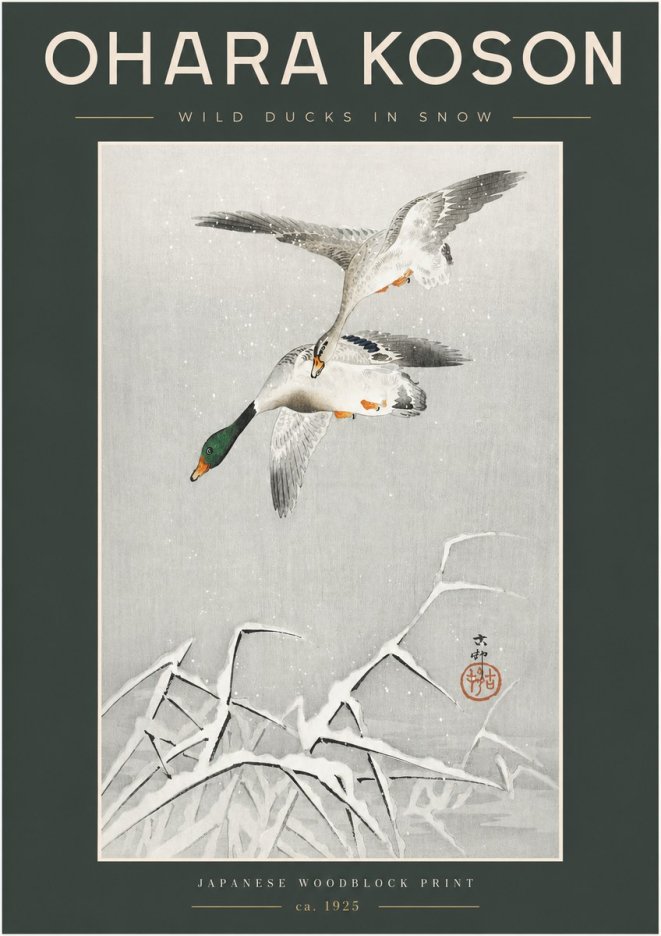 Ohara Koson Wild Ducks in Snow No2 - Poster