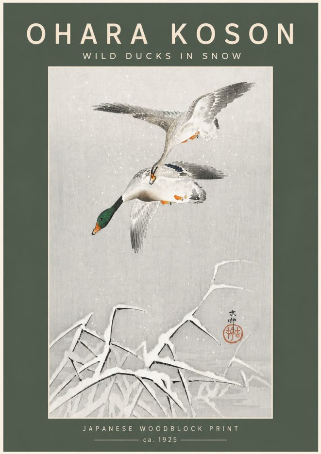 Ohara Koson Wild Ducks in Snow No5 - Poster