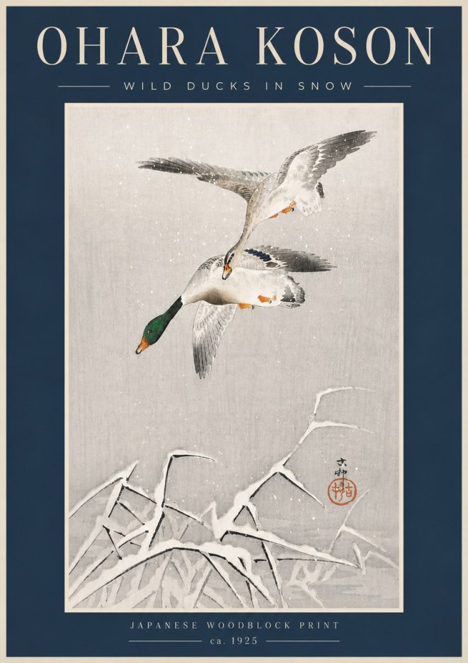 Ohara Koson Wild Ducks in Snow No6 - Poster