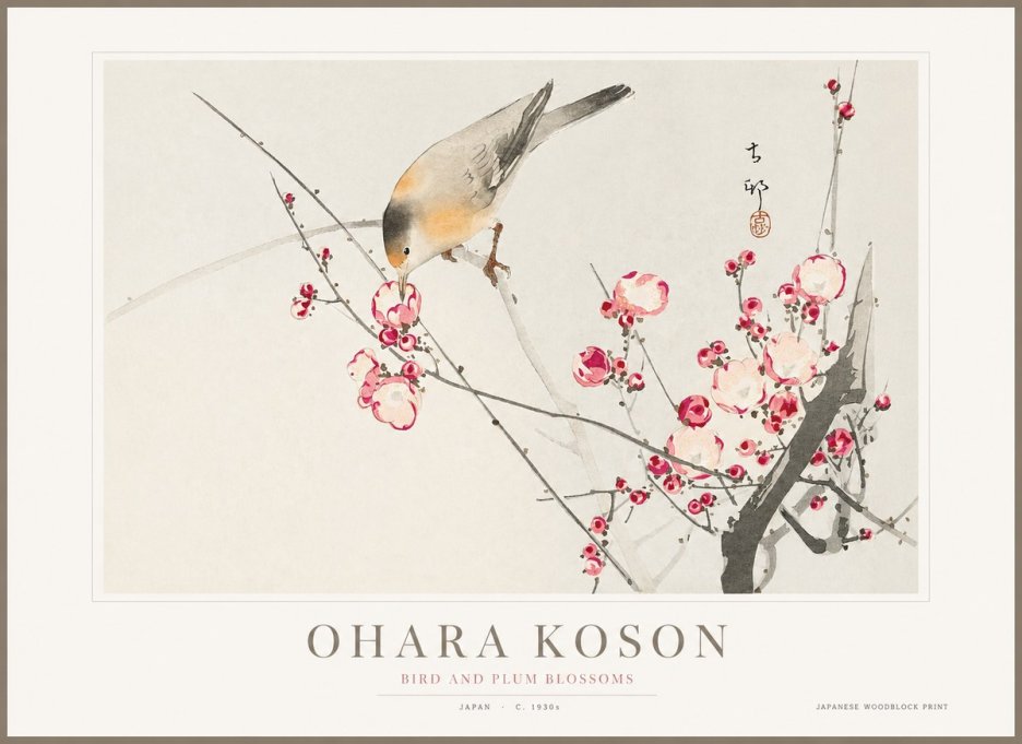 Ohara Koson Bird and Plum Blossoms No1 - Poster
