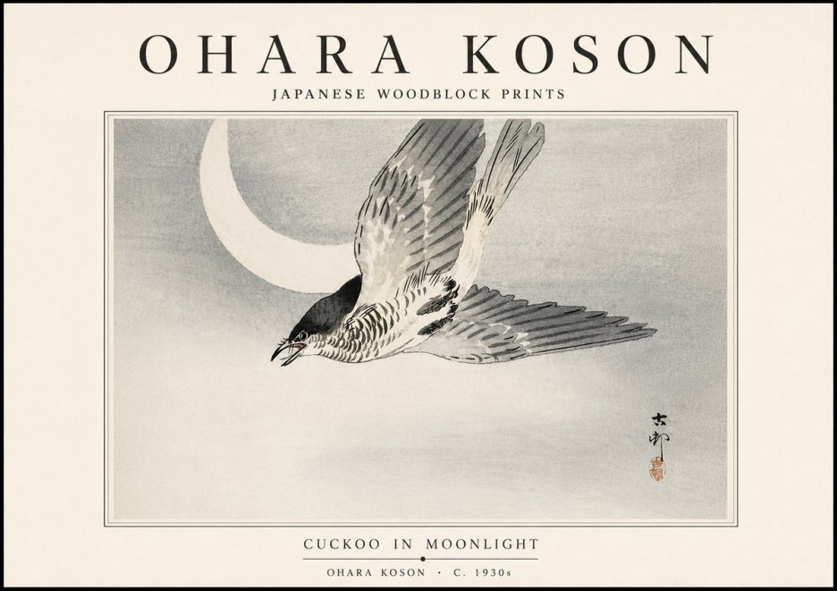 Ohara Koson Cuckoo in Moonlight No5 - Poster