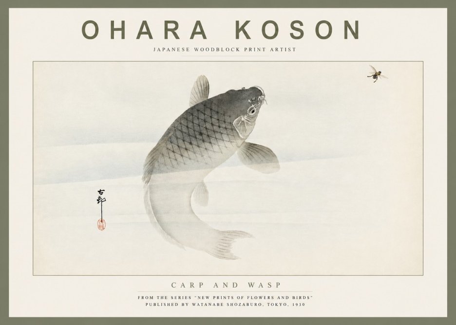 Ohara Koson Carp and Wasp No4 - Poster
