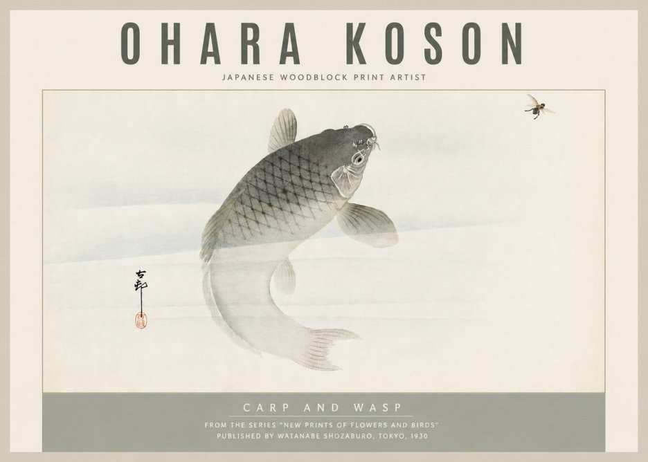 Ohara Koson Carp and Wasp No5 - Poster