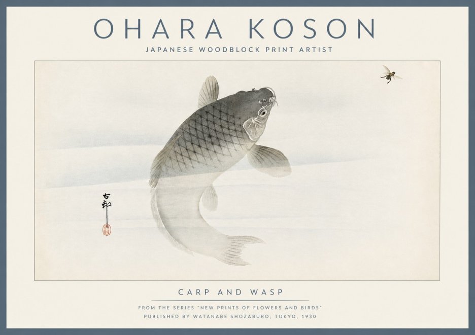 Ohara Koson Carp and Wasp No6 - Poster