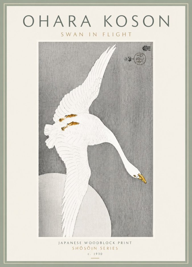 Ohara Koson Swan in Flight No6 - Poster