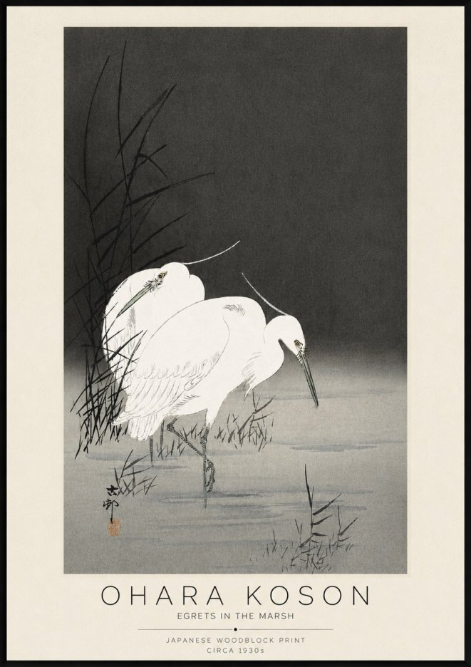 Ohara Koson Egrets in the Marsh No3 - Poster