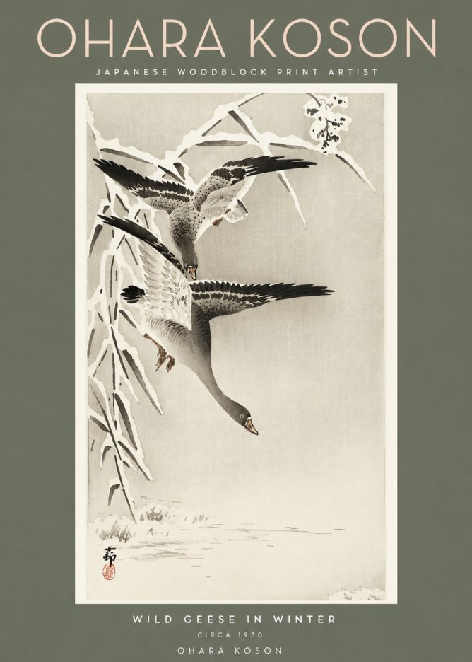 Ohara Koson Wild Geese in Winter No2 - Poster
