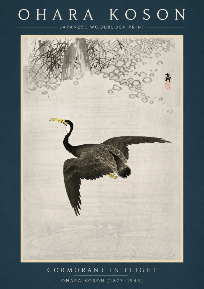 Ohara Koson Cormorant in Flight No2 - Poster