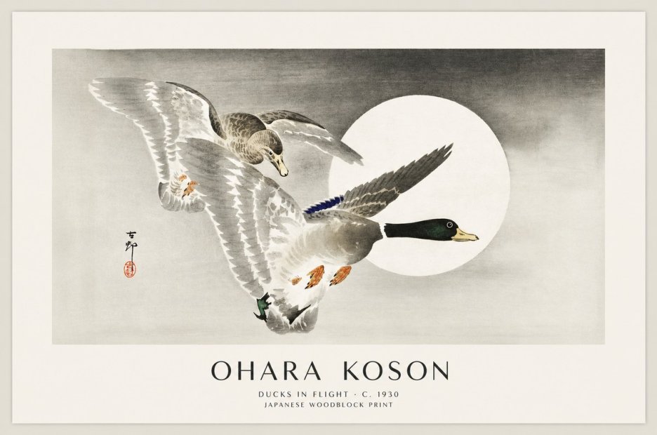 Ohara Koson Ducks in Flight No1 - Poster
