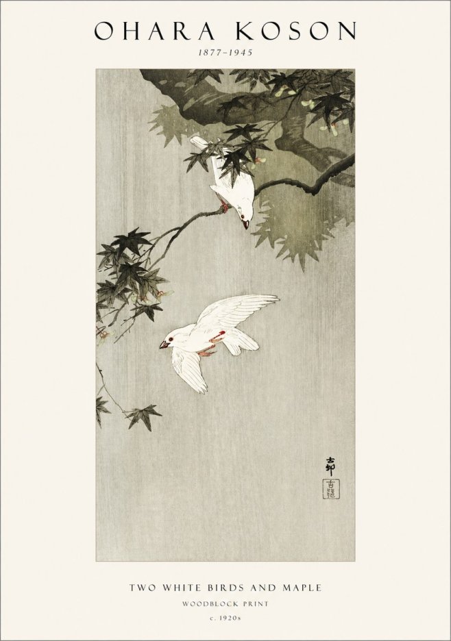 Ohara Koson Two White Birds and Maple No1 - Poster