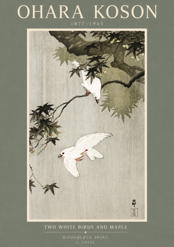 Ohara Koson Two White Birds and Maple No2 - Poster