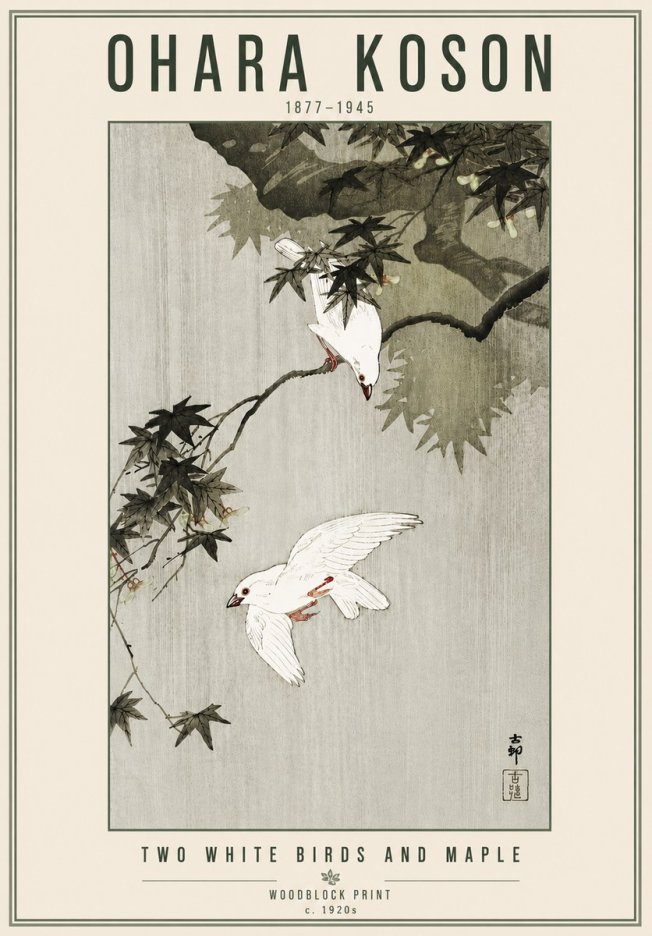 Ohara Koson Two White Birds and Maple No6 - Poster