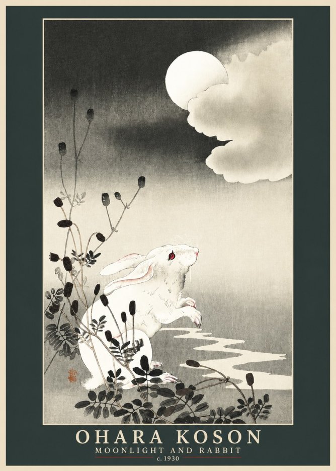 Ohara Koson Moonlight and Rabbit No3 - Poster