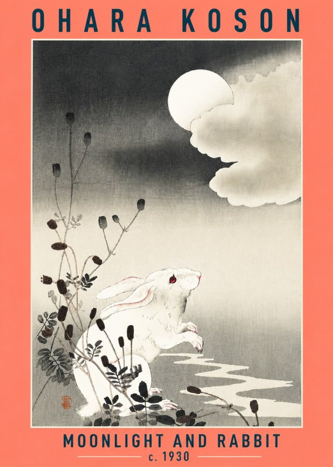 Ohara Koson Moonlight and Rabbit No6 - Poster