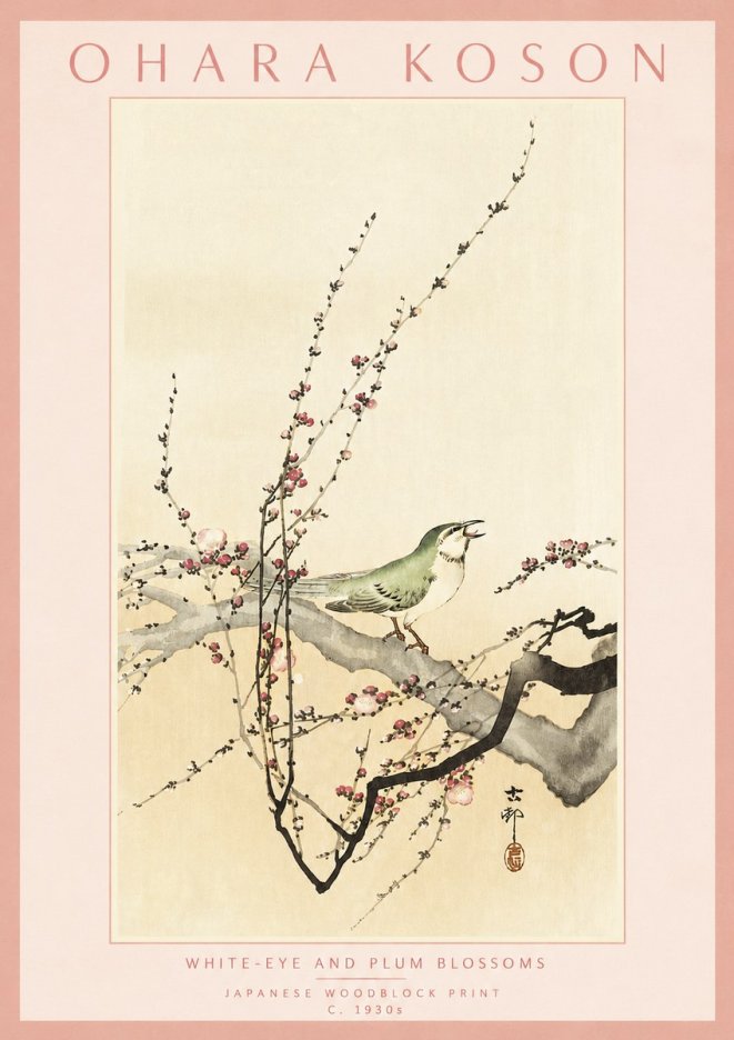 Ohara Koson White-eye and Plum Blossoms No3 - Poster