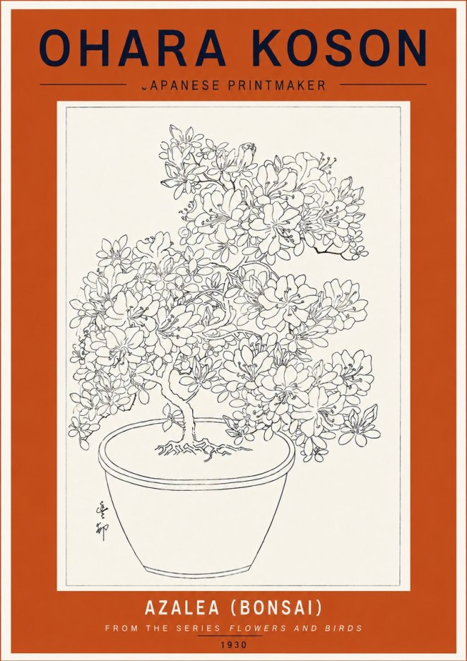 Ohara Koson Azalea (Bonsai) No5 - Poster