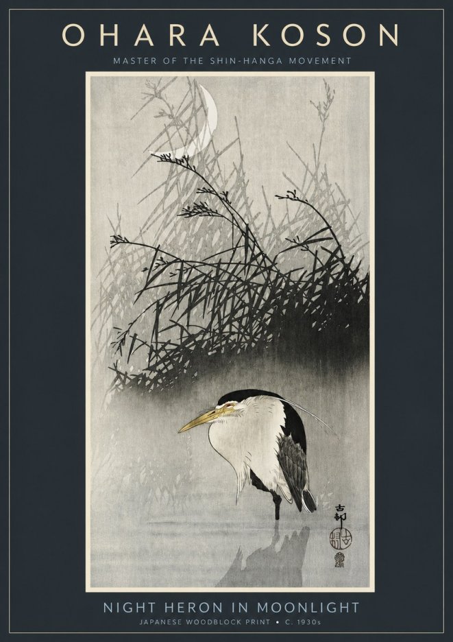 Ohara Koson Night Heron in Moonlight No2 - Poster