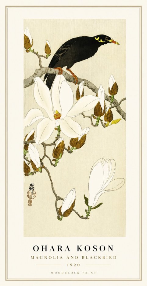 Ohara Koson Magnolia and Blackbird No1 - Poster
