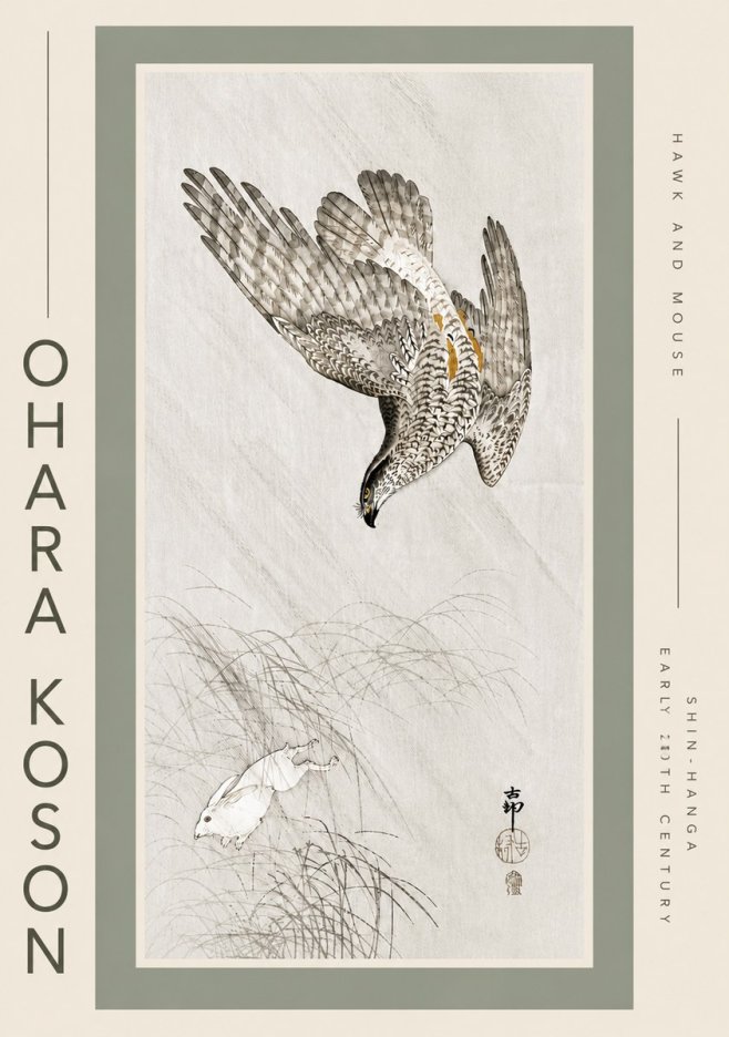 Ohara Koson Hawk and Mouse No5 - Poster
