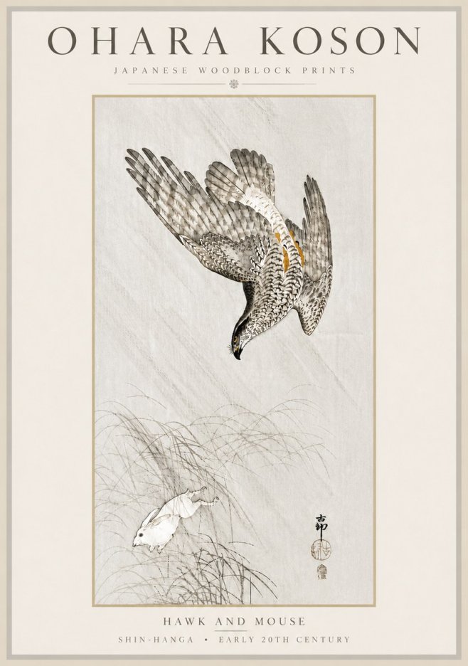 Ohara Koson Hawk and Mouse No6 - Poster