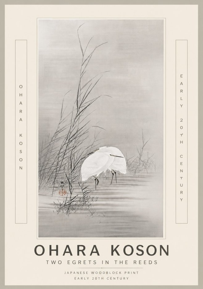 Ohara Koson Two Egrets in the Reeds No6 - Poster