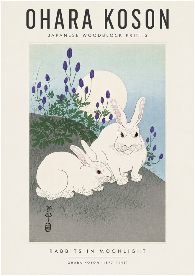 Ohara Koson Rabbits in Moonlight No6 - Poster